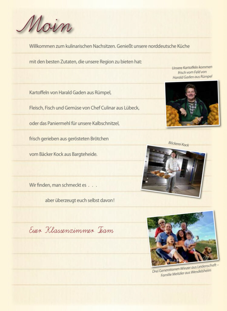 Restaurant Klassenzimmer Speisekarte Restaurant Klassenzimmer Speisekarte