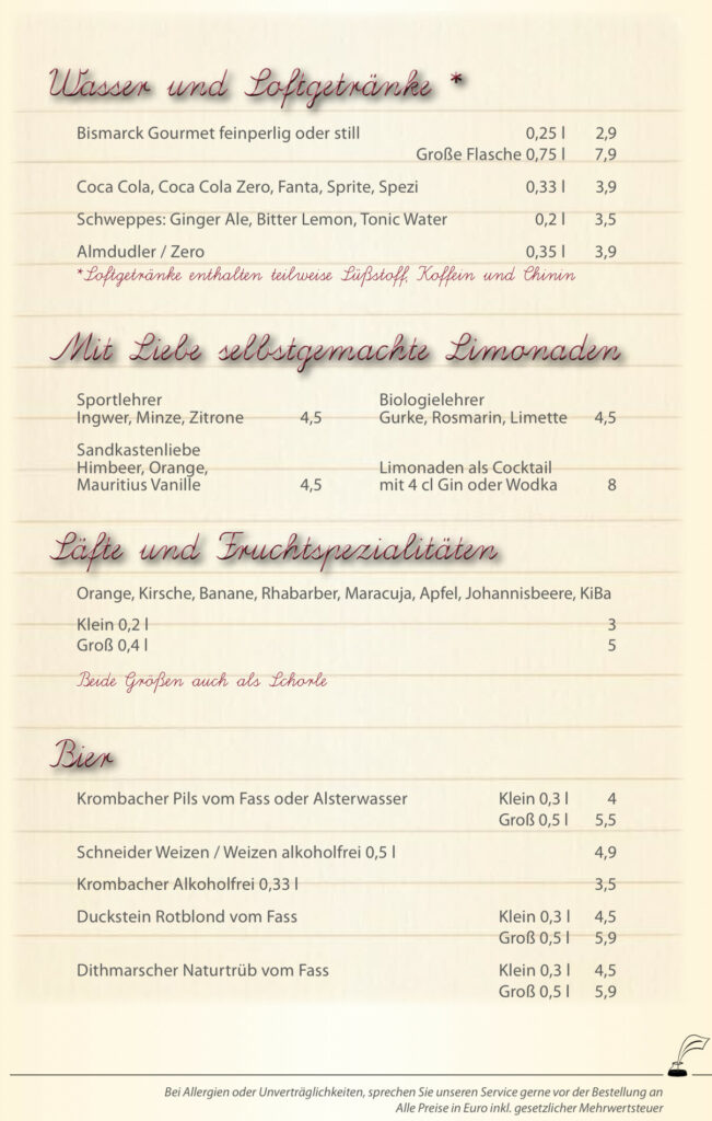 Restaurant Klassenzimmer Speisekarte Restaurant Klassenzimmer Speisekarte