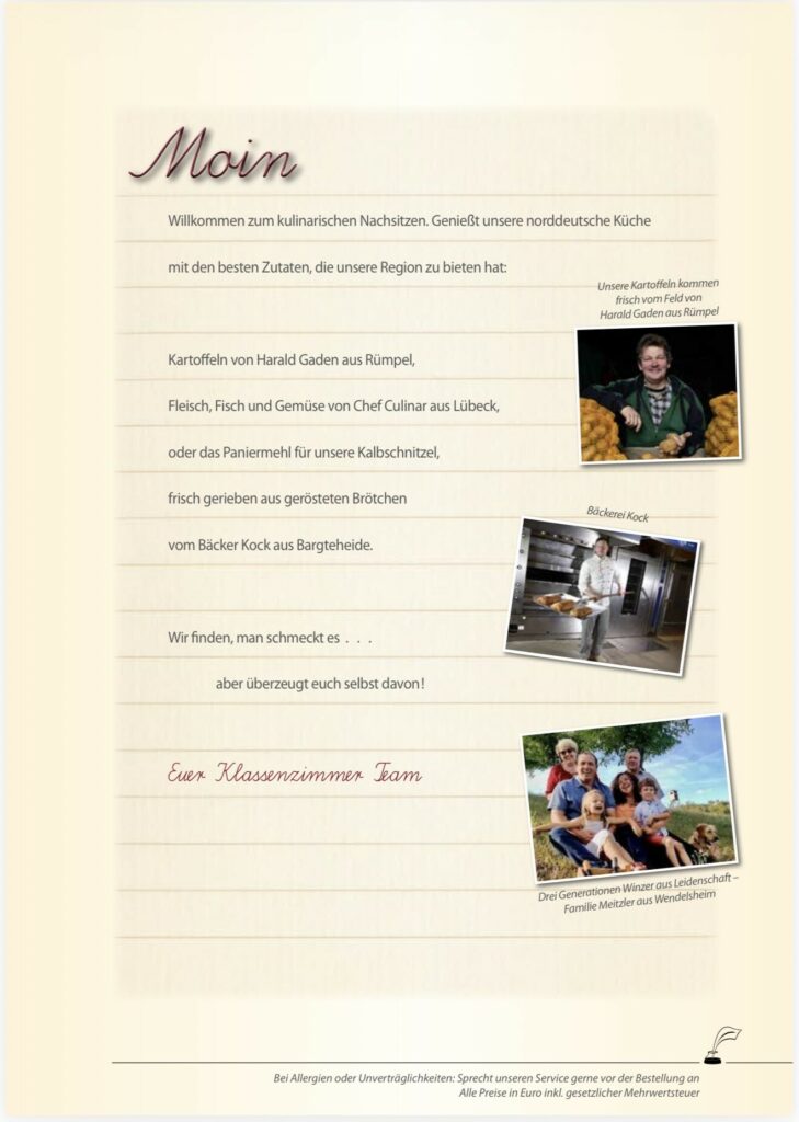 Restaurant Klassenzimmer Speisekarte Restaurant Klassenzimmer Speisekarte